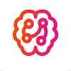 A pink and red logo on a white background