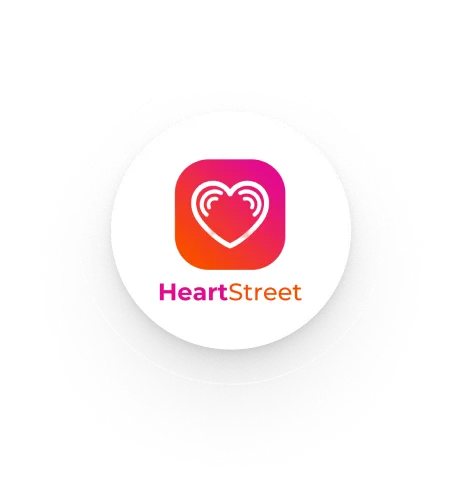 A heart street logo on a black and white background