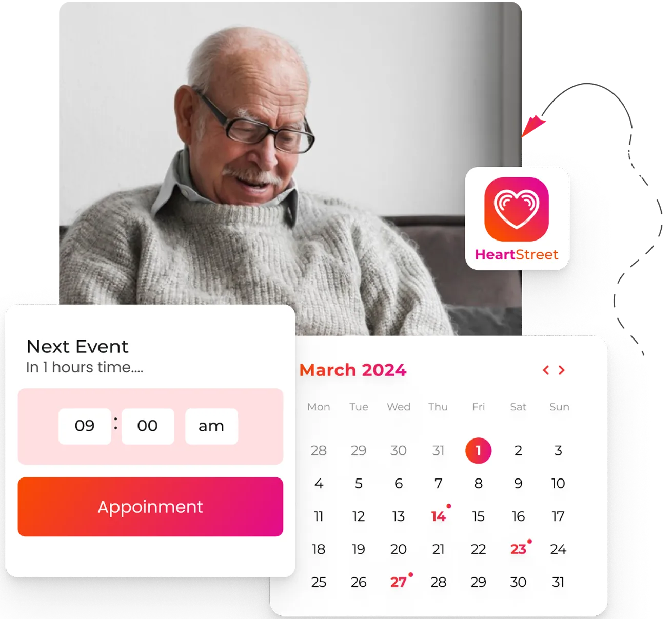 A man sitting in a chair next to a calendar