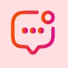 A pink and orange speech bubble on a pink background