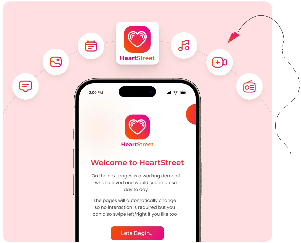 A phone with a heart street app on the screen