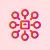 A picture of a pink and red logo