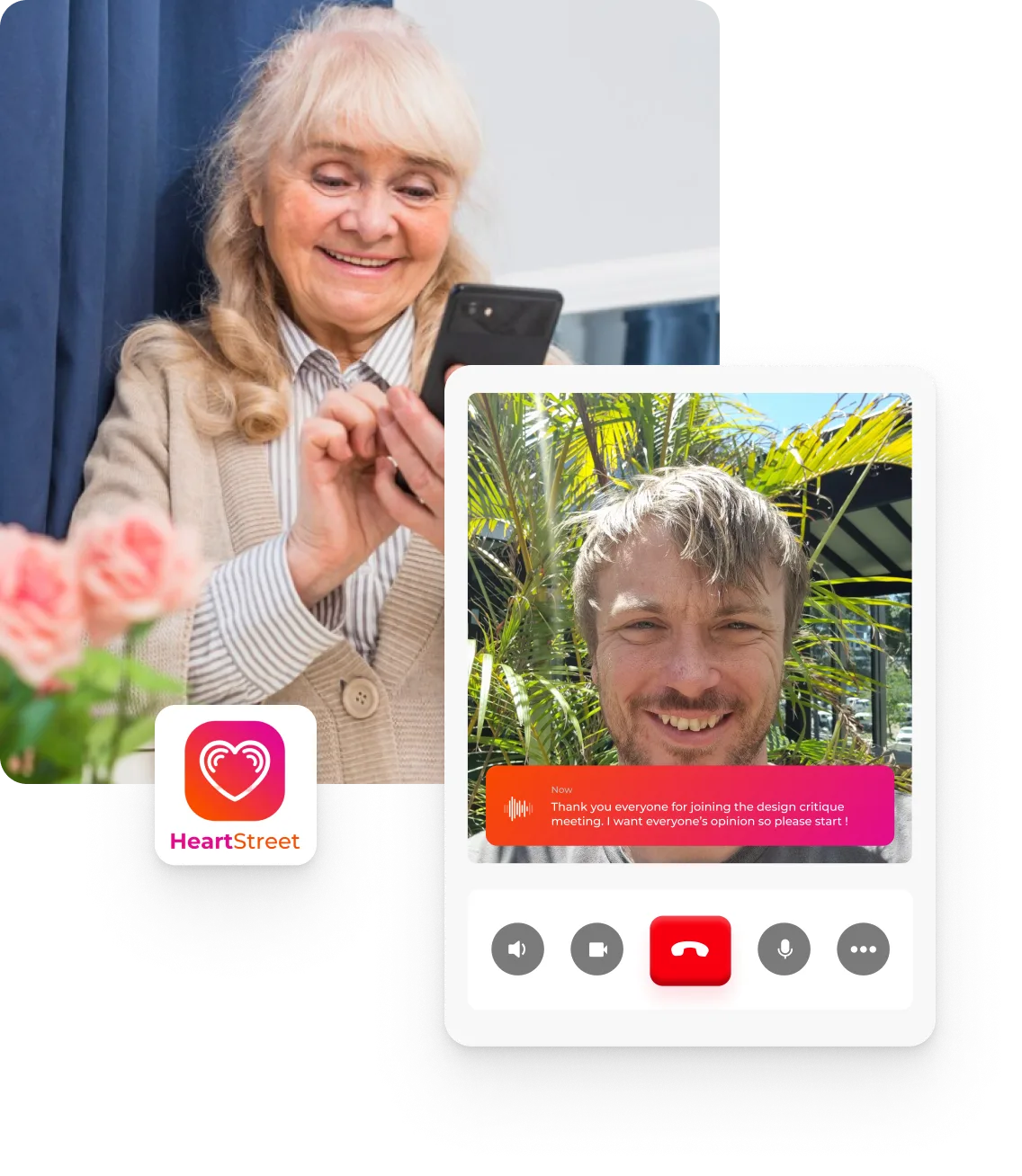 A woman looking at a cell phone with a picture of a man on the screen