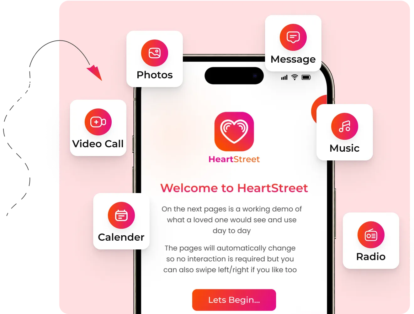 A cell phone with heartstreet on the screen