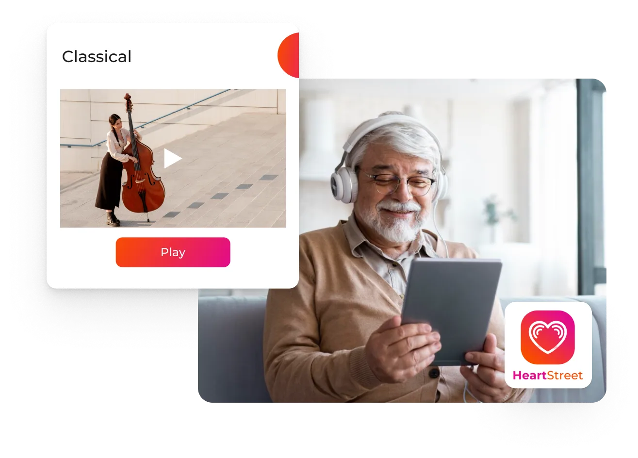 A man with headphones is playing on a tablet