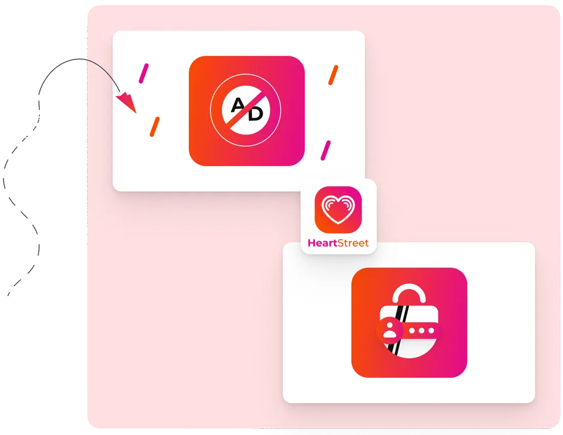 Two square stickers with a heart and a lock on them
