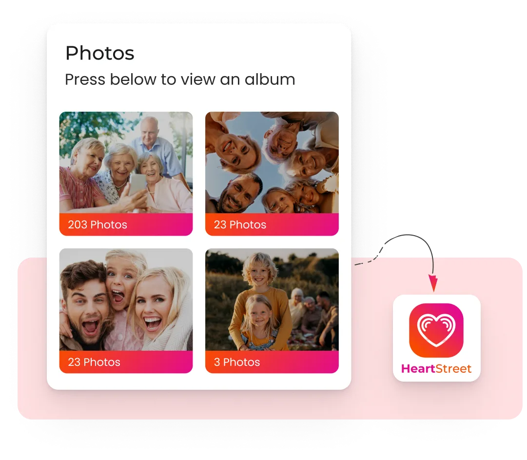 A photo of a group of people on a pink background