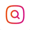 A red and pink square with a magnifying glass
