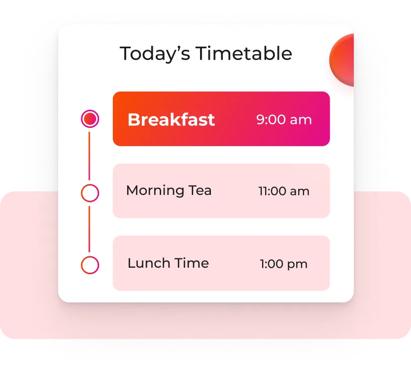 A breakfast time card with a pink background