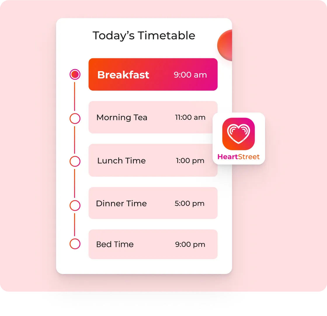A pink and white timetable with a heart on it