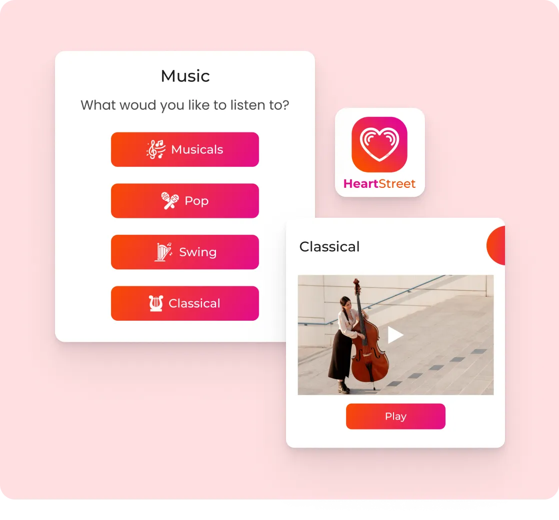 A couple of screens that are on a pink background