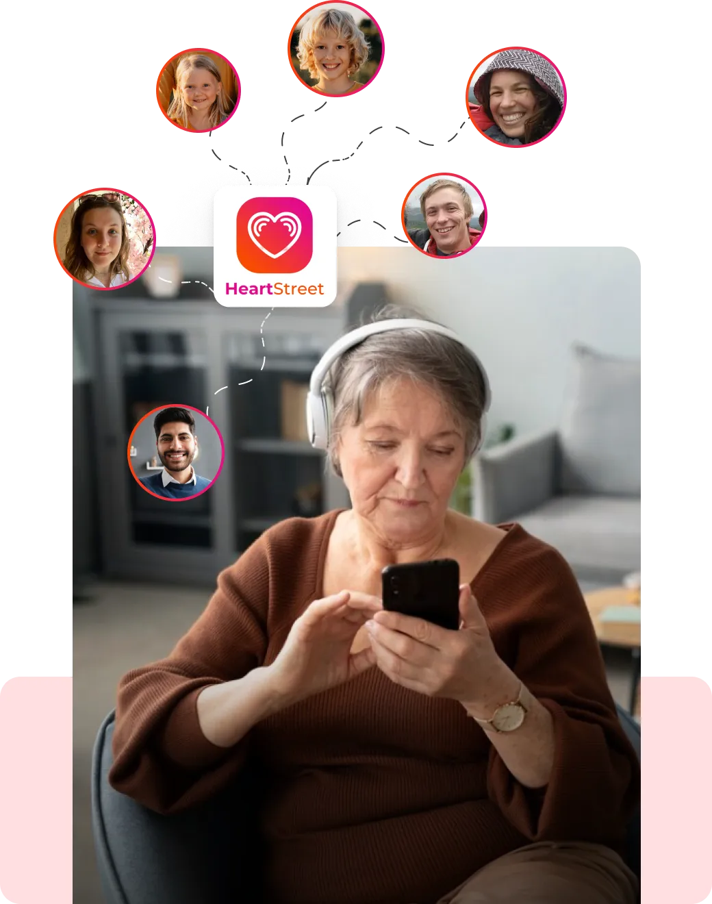 A woman sitting in a chair looking at a cell phone