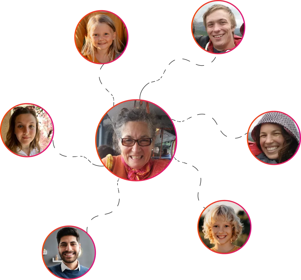 A group of people are shown in a circle