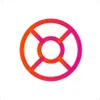 A red and pink circle with a white background