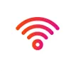 A red wifi logo on a white background
